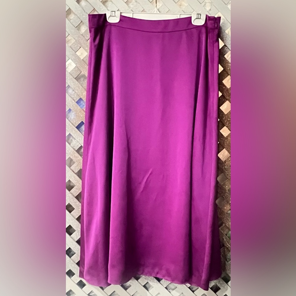 Elegant Ann Taylor Fushia Neon Satin Women's Midi Skirt size 14